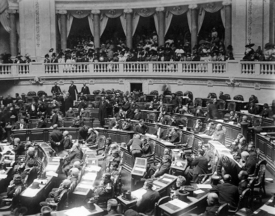 Sessão inaugural da Assembleia Nacional Constituinte de 1911, presidida por Braancamp Freire