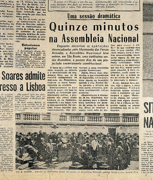 Última sessão da Assembleia Nacional em 25 de Abril de 1974 - in jornal "O Século", de 26 de Abril de 1974
