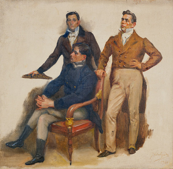 Retratos de José Ferreira de Moura, Agostinho José Freire e Manuel Borges Carneiro. Estudos para a tela Cortes Constituintes de 1821, de Veloso Salgado, 1920