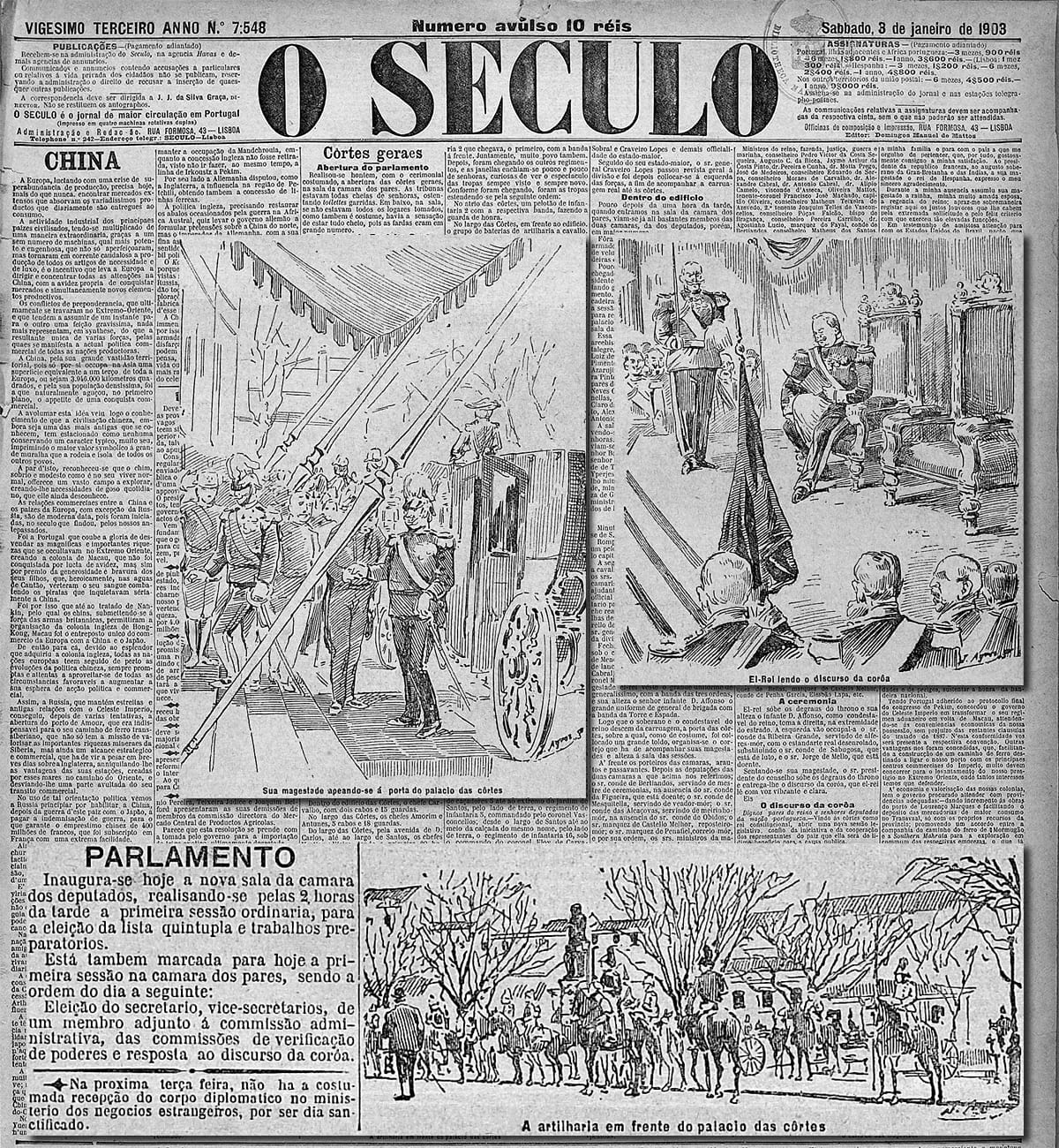 Primeira página do jornal O Século em 1903