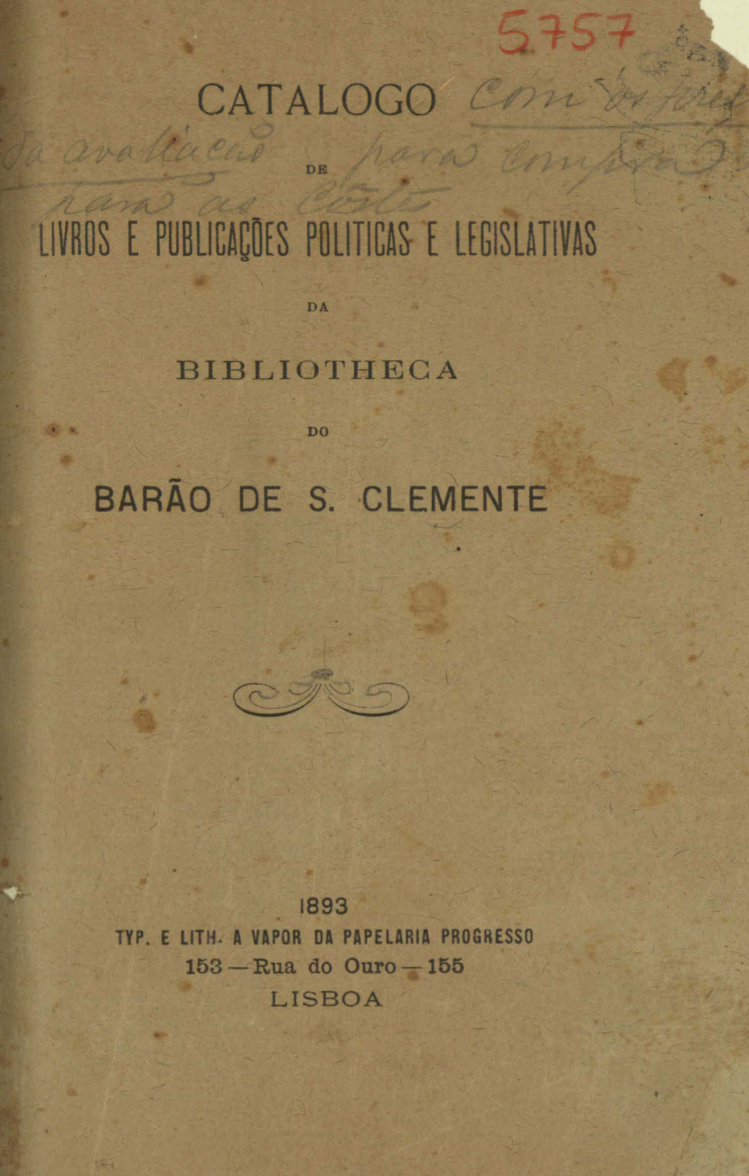 Capa catálogo do Barão de São Clemente