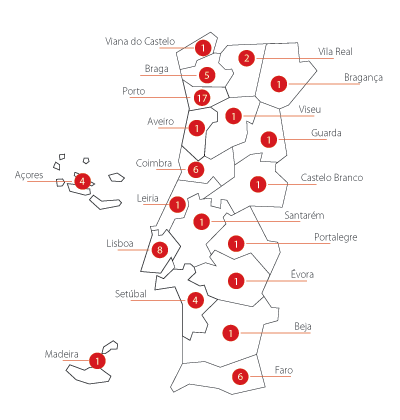 Mapa da Rede Nacional de Estruturas de Atendimento - Total de 64 Estruturas